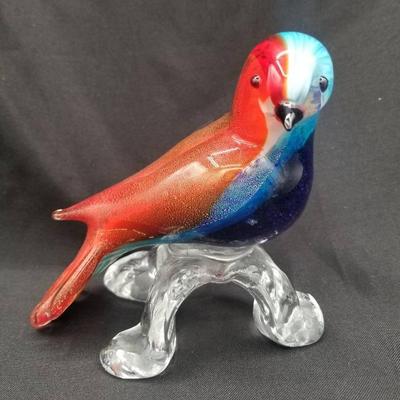 (MDR00044) Murano Glass Bird Mounted On Clear Glass Stand