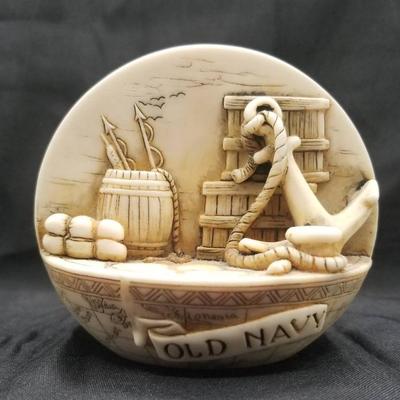 (MDR3023) Carved Naval Theme Business Card Holder Made In Italy 