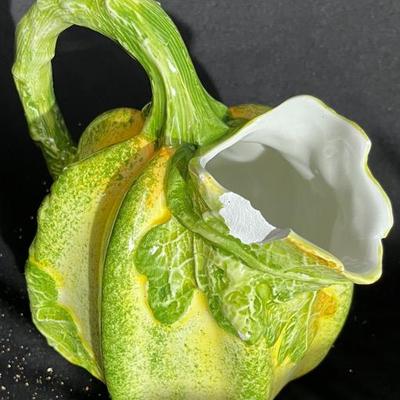 (S233) Vintage San Marco Nove Ceramic Gourd Pitcher Green Hand Painted Italy