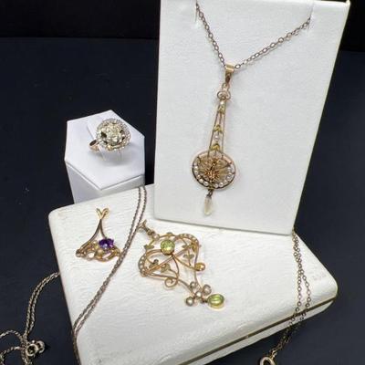 Vintage 10K Gold DofA Ring & Antique Pendants and Chains