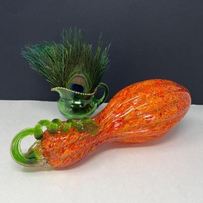Glass Squash & Peacock Feathers