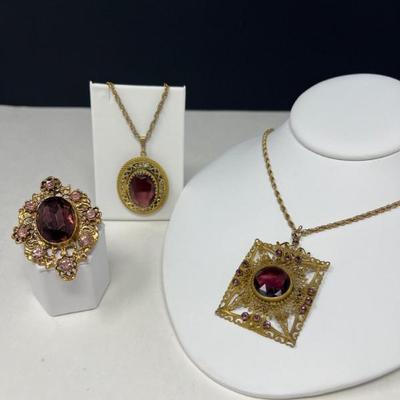 Trio Antique Pendants & Brooch - Gold Filled & Intricate Designs