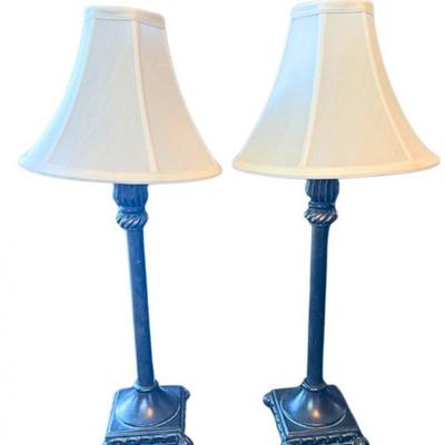 Pair Antiqued Candlestick Lamps