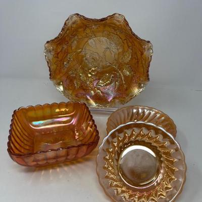 Marigold Bowl, Imperial Carnival Rose Bowl, Suburbia Lustre Bowls