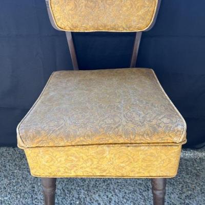 Mid Century Vinyl Wood Sewing Chair with Storage