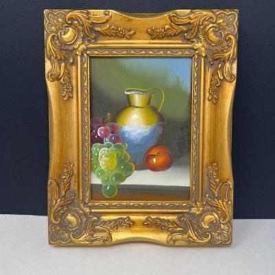 Tuscany Style Pitcher Grapes Painting -Gold Gilt Frame