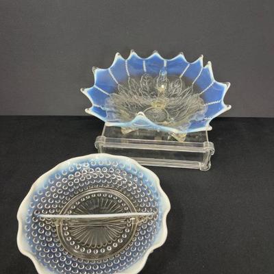 Northwood Leaf Bead Opalescent & Fenton Hobnail Moonstone Glassware