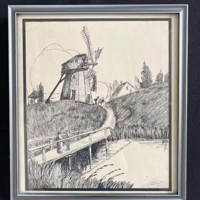 The Windmill Etching by ES.T
