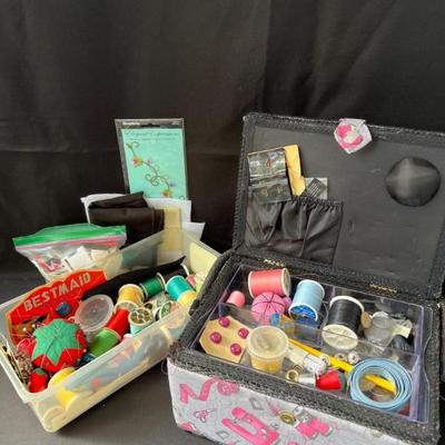 Sewing Caddy & Bin Filled with Thread and More