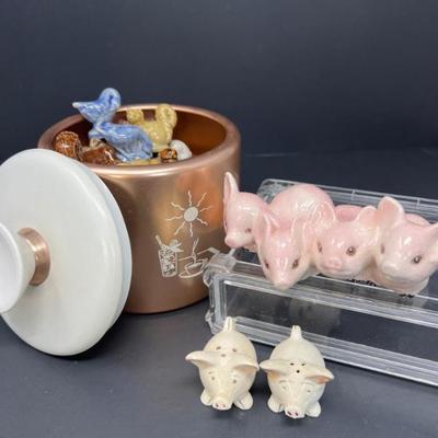 Mid Century Mirro Canister with Wades Animals & Pig S/P Shakers