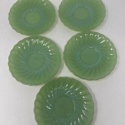 Five 6” Jade-ite Shell Swirl Saucers