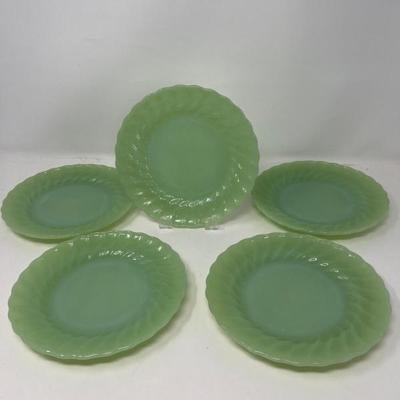 Five 7.25in Anchor Hocking Jade-ite Salad Plates