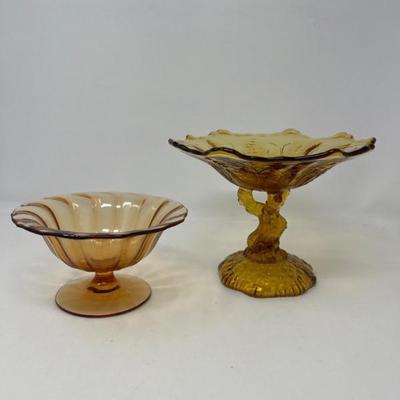 Portieux Vallerysthal Amber Tree Trunk Compote & Fostoria Nut Dish