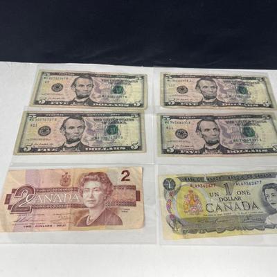 Five Dollar Star Notes & Canadian Two & One Dollars