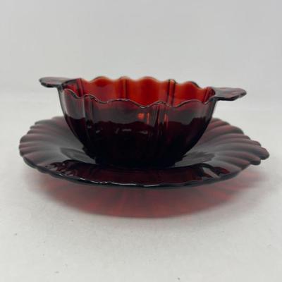 Anchor Hocking Oyster/Pearl Royal Ruby Red Bon Bon Bowl & Candy Dish
