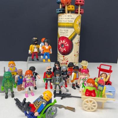 Playmobil Figures & Vintage Wood Tinker Toys
