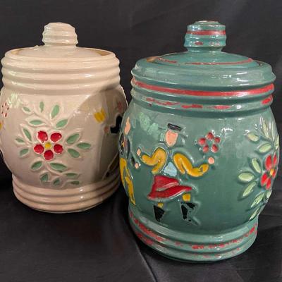 Pair Of Vintage 1980s Anchor Hocking Stoneware Cookie Jars 
