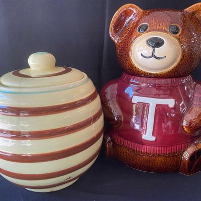 Over And Back Collegiate Sweater Bear And Spiral Cookie Jar