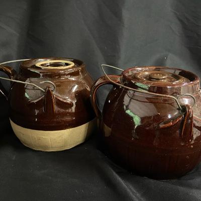 Set Of Two Stoneware Crocks With Handles