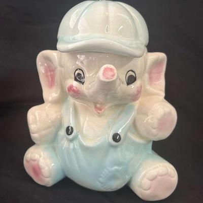 Vintage Baby Elephant In Overalls Cookie Jar