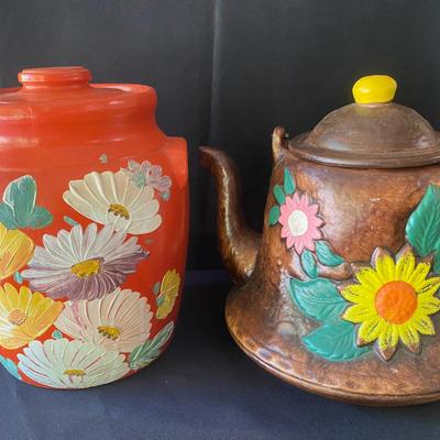 Hand Painted Ransburg Stoneware And Vintage California Originals Tea Pot Cookie Jars
