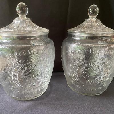 Set Of Two Glass Mothers Cookie Jars