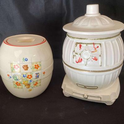 Pot Belly Stove And Universal Cambridge Cookie Jars