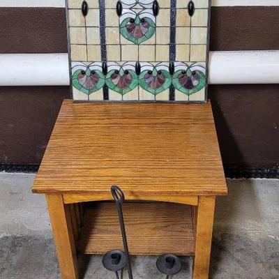 End Table, Stained Glass, & Candle Chandelier