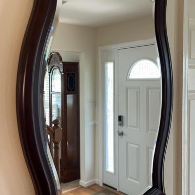 Wood-Framed Beveled-Edge Wall Mirror