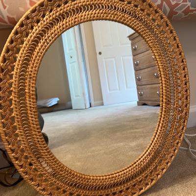 Oval Wicker-Framed Wall Mirror