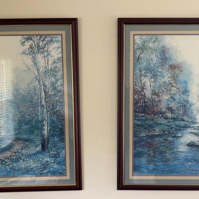 Pair of Coordinating Wood-Framed Impressionist Forested Landscape Prints
