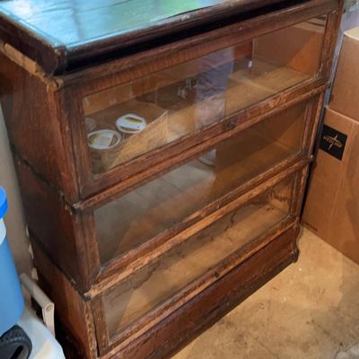 Antique Glass-Front Wooden Barrister Bookcase