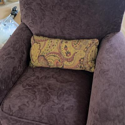 Pair of Purple Upholstered Wooden Armchairs