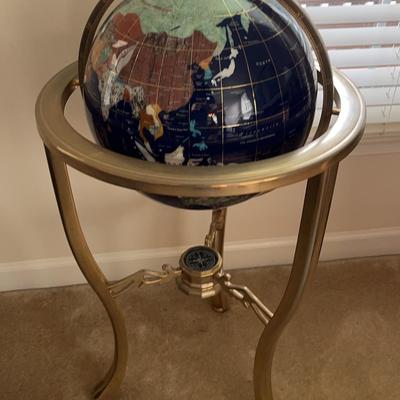 Stone-Inlaid Globe W/ Metal Stand