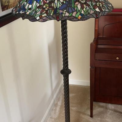 Tall Colorful Tiffany-Style Metal Floor Lamp W/ Stained Glass Shade