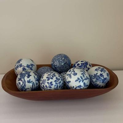 Repro Double Bowl With Chinoiserie Blue And White Balls