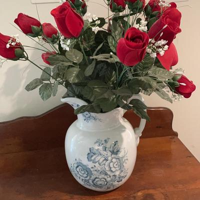 Pitcher Vase with Faux Roses