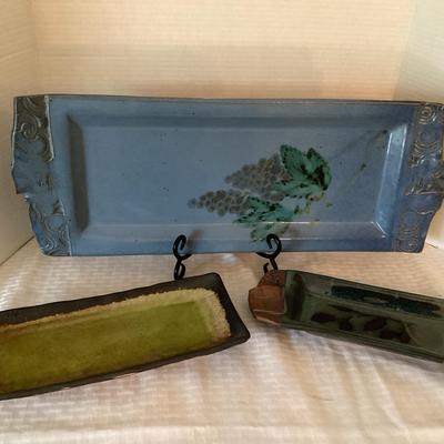 Trio Of Rectangular Stoneware Ceramic Serving Platters