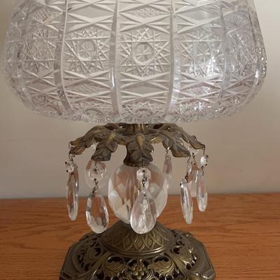Large Vintage Cut Crystal Compote W/ Brass Foot