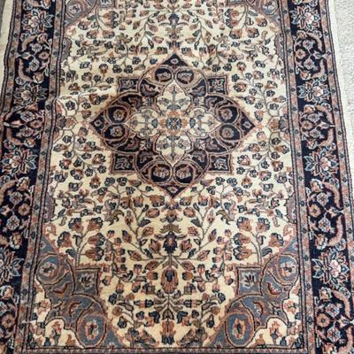 Blue & Cream-Tone Hand-Knotted Oriental Floor Rug