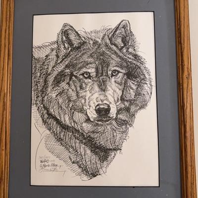 Wood-Framed Signed G Marla Allen Wolf Print