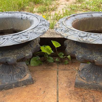 Pair of Black Decorative Metal Planters