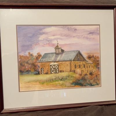 Wood-Framed Barn Scene Original Watercolor