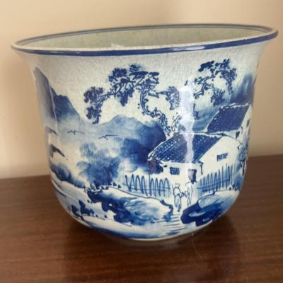 Blue Glazed Chinoiserie Planter