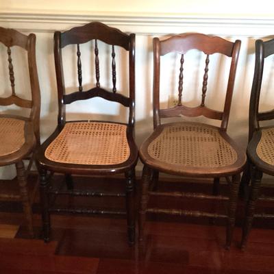 Four Wooden Chairs W/Cane Seats