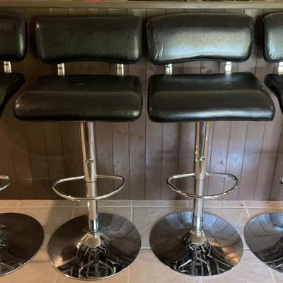 Four Swivel Chrome and Black Bar Stools