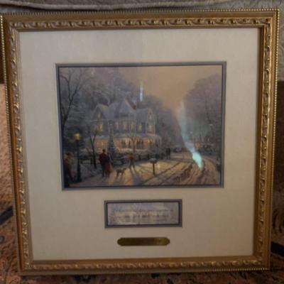 Gold-Framed Thomas Kinkade “A Holiday Gathering” Print