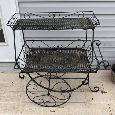 Black Decorative Metal Cart-Style Plant Stand