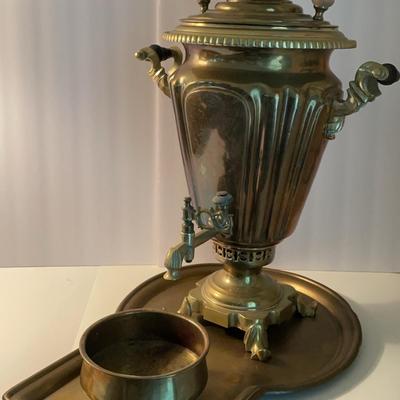 Brass Russian Samovar with Tray & Bowl