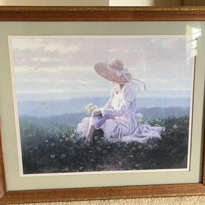 Wood-Framed Lady in Field of Flowers Print